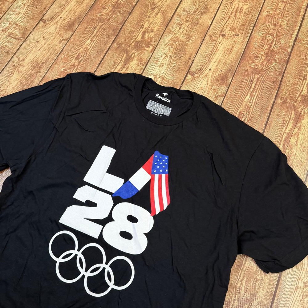 Fanatics LA28 Olympics T Shirt Mens Large Black USA Flag Graphic Tee